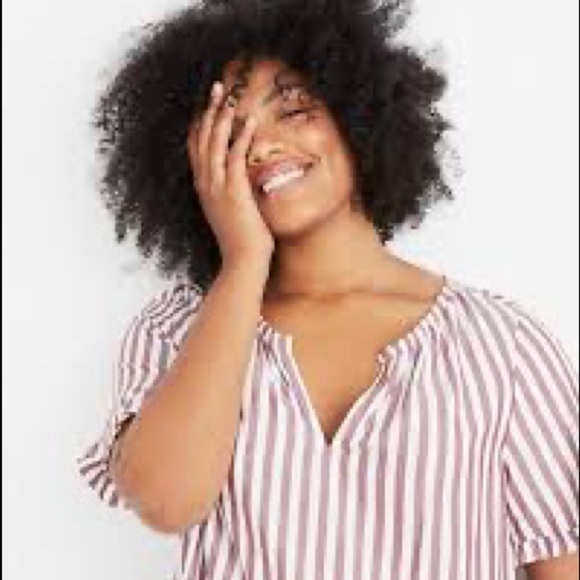 MADEWELL Women’s Stanza Striped Ruffle Hem Top Blouse Red/white stripe sz Medium - Picture 2 of 15
